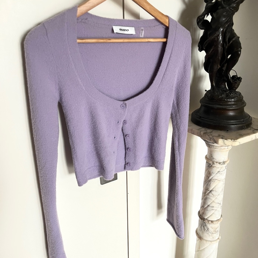 Danielle Guizio Lavender Cropped Cardigan